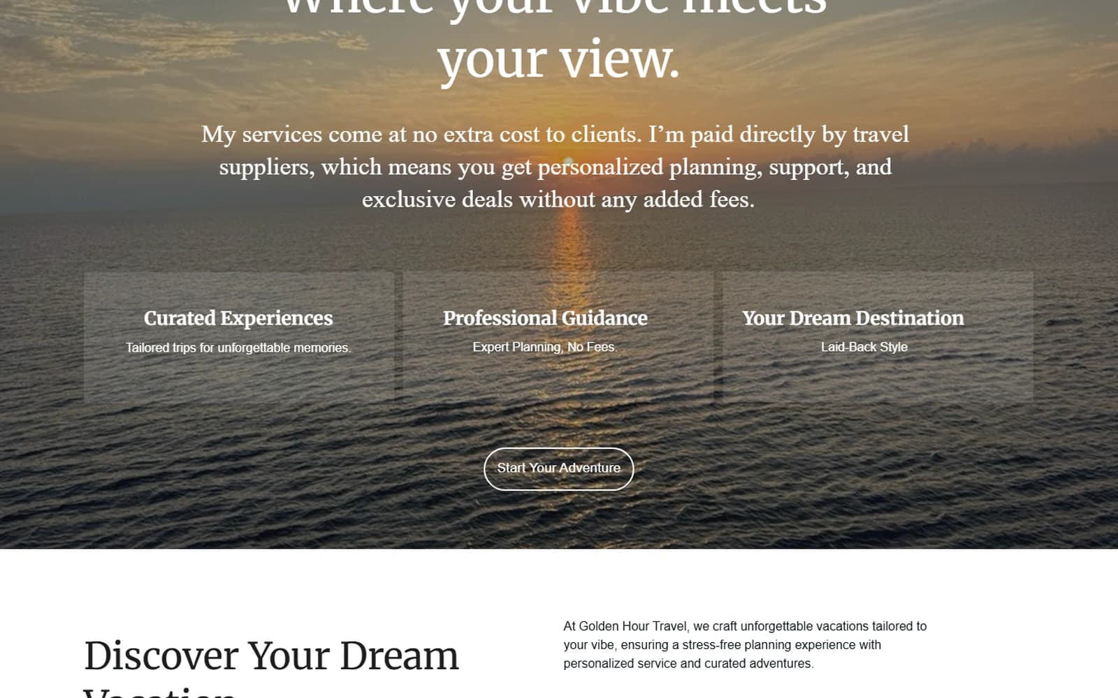 Golden Hour Travel website built by Baumbach Solutions